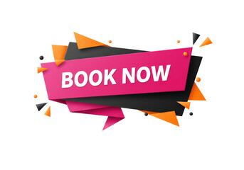 Isolated Book Now Banner with Geometric Design