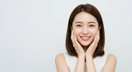 Fototapeta premium Beautiful Asian Woman with Healthy Glowing Skin Relaxing Eyes Closed