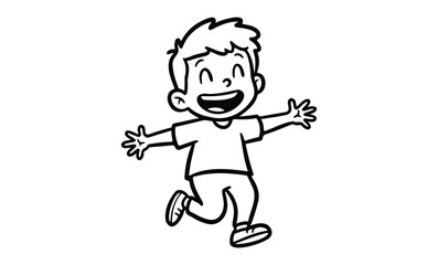 Fototapeta premium Cheerful cartoon child joyfully running with open arms illustration. Vector retro hand drawn illustration.