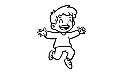 Happy cartoon child jumping with joyful expression. Vector retro hand drawn illustration.