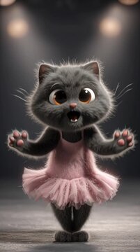 A kitten dancing in a pink ballet skirt