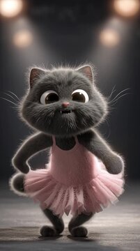 A kitten dancing in a pink ballet skirt