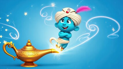 Joyful character with lamp magic