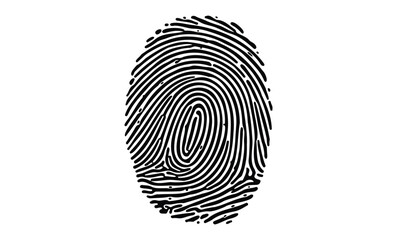 Black and white fingerprint pattern with detailed swirls and ridges. Vector retro hand drawn illustration.