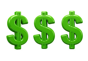 Isolated Three Dimensional Green Dollar Signs