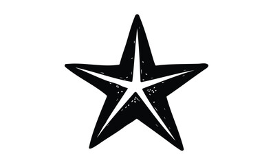 Obraz premium Black hand-drawn star illustration with texture on white background. Vector retro hand drawn illustration.