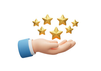 Isolated Hand Offering Seven Gold Star Rating Feedback
