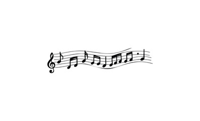 Musical notation with treble clef and wavy stave on white background. Vector retro hand drawn illustration.
