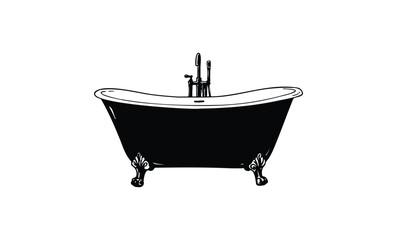 Vintage clawfoot bathtub illustration with elegant design. Vector retro hand drawn illustration.