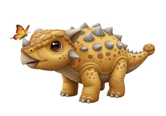Isolated Adorable Baby Ankylosaurus Dinosaur with Butterfly