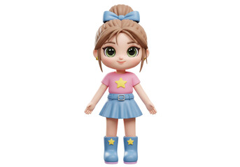 Isolated Stylish Doll Character with Star Embellishments