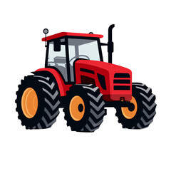 Obraz premium Red tractor illustration, agricultural machinery for farming and cultivation.