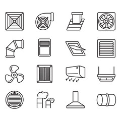 Ventilation icon set. Thin line vector.