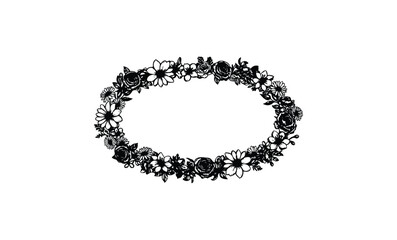 Obraz premium Intricate black floral oval frame with elegant detailing on white background. Vector retro hand drawn illustration.