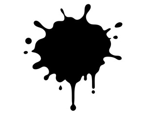 Black silhouette of ink splatter isolated on white background, graphic illustration. ink splatter set paint brush stroke kit vector art