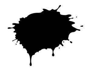 Black silhouette of ink splatter isolated on white background, graphic illustration. ink splatter set paint brush stroke kit vector art