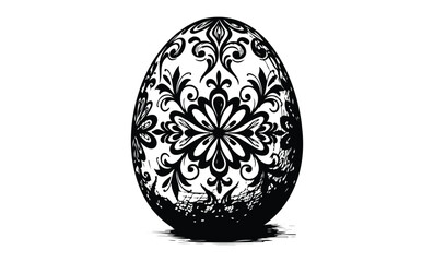 Intricate black and white floral pattern on ornamental egg design. Vector retro hand drawn illustration.