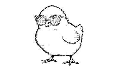 Cool chick cartoon: baby bird with sunglasses illustration. Vector retro hand drawn illustration.
