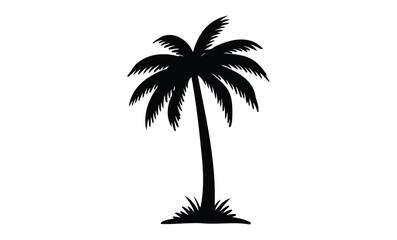 Fototapeta premium Silhouette of a tropical palm tree with leaves on white background. Vector retro hand drawn illustration.