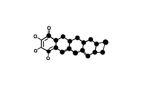 Chemical structure of anthraquinone molecule with benzene rings. Vector retro hand drawn illustration.