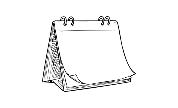 Blank flip calendar on stand with sketch design for planning and organization. Vector retro hand drawn illustration. - Powered by Adobe
