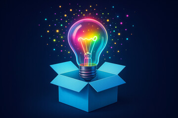 Think outside the box creative idea lightbulb innovation invention inspiration concept imagination solution