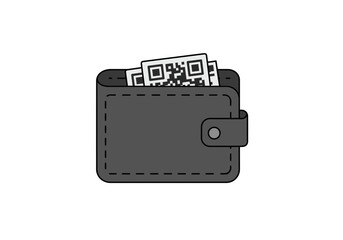Obraz premium Simple Illustration of a Dark Gray Wallet with QR Codes Inside