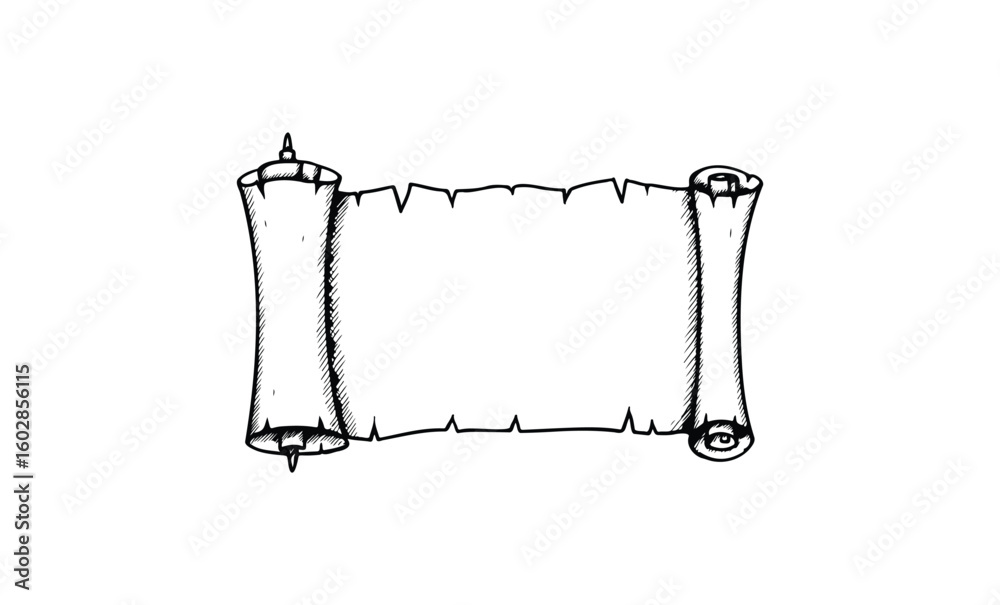 Fototapete blank vintage scroll with rolled ends for text or design element. vector retro hand drawn illustrati