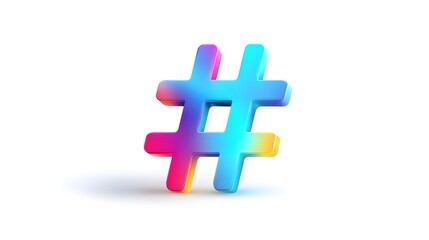 Obraz premium Detailed vector graphic highlighting a vibrant and dynamic hashtag icon with a gradient overlay on a crisp white background, combining modern minimalism with abstract digital design concepts
