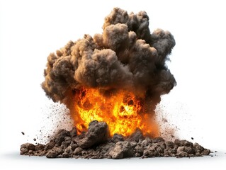 Hyperrealistic Volcano Explosion Erupting Against Plain Background