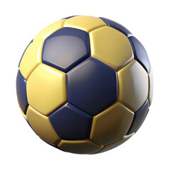 Classic soccer ball with yellow and blue panels isolated on transparent background