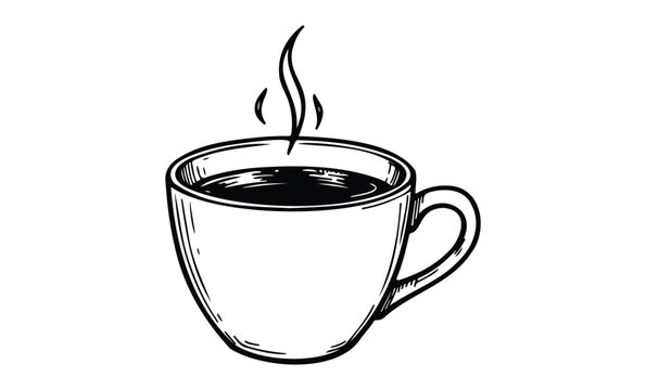 Hand-drawn coffee cup illustration with steam and bold lines. Vector retro hand drawn illustration.