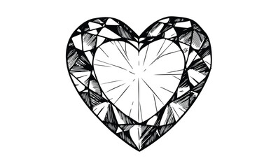 Geometric heart shape with abstract faceted design in black and white. Vector retro hand drawn illustration.