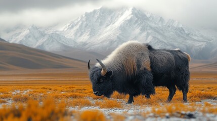 Unique Wild Yaks in Natural Habitat of Qing Mountain Range