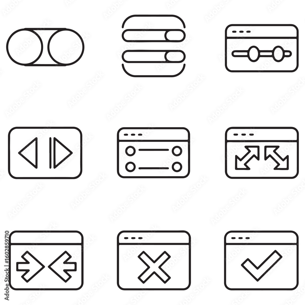 Aufkleber Set of minimalistic line art ui and ux design element icons for web and app interfaces.