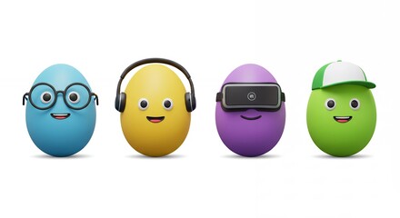 Colorful eggs with accessories graphic design