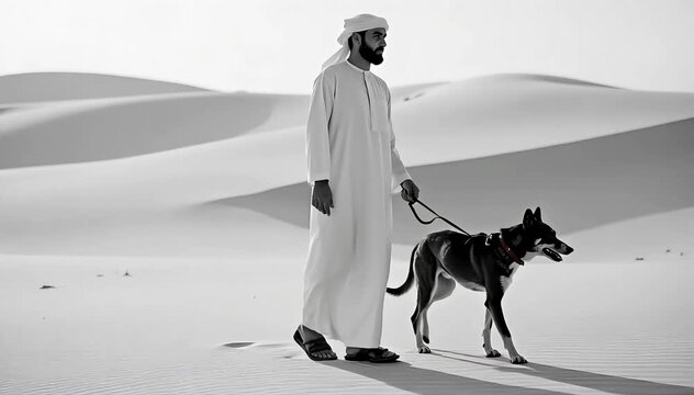 Mudi dog walking beside its shepherd