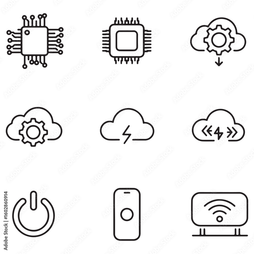 Aufkleber Set of modern technology icons featuring cloud computing data transfer and processing elements