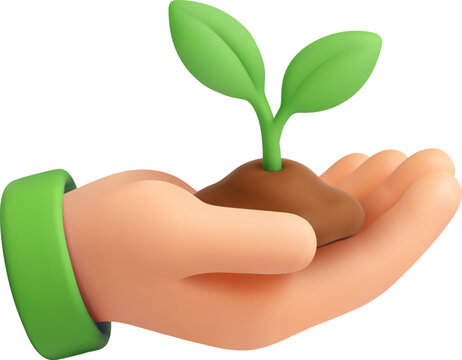 3D Vector Hand Holding Seedling Icon for Sustainable Growth and Carbon Credit Business