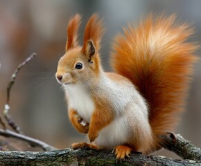 Obraz premium Red squirrel, Sciurus vulgaris, in the wild