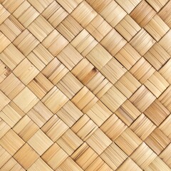 Close Up of Woven Straw Texture in Neutral Tones and a Square Pattern Design