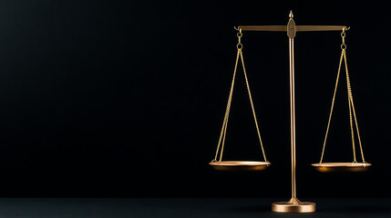 Scales of Justice: Balance and Fairness, ideal for representing equilibrium, justice, legal matters, and ethical considerations. Gold scale against a black background.