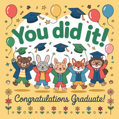 Flat kindergarten graduation vector illustration