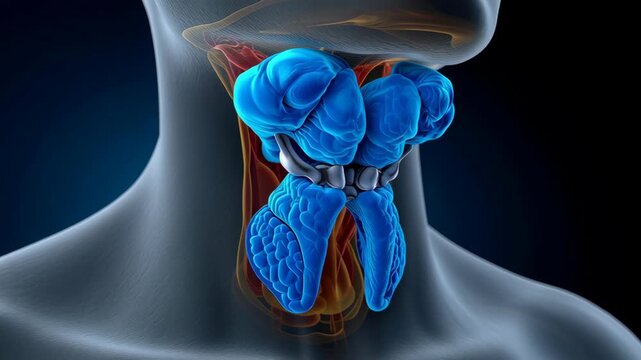 Thyroid gland concept ,Anatomical Model of Human Thyroid Gland Structure, Function, and Surrounding Tissues for Health and Biology