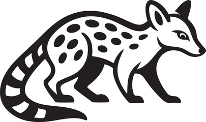 Black quoll silhouette with spotted body and striped tail, Dotted black quoll illustration tail design