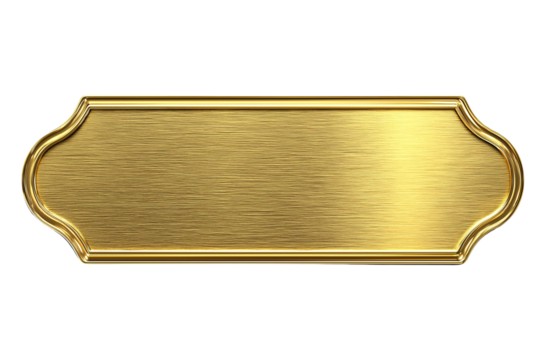 golden shiny blank metal nameplate isolated on transparent background png