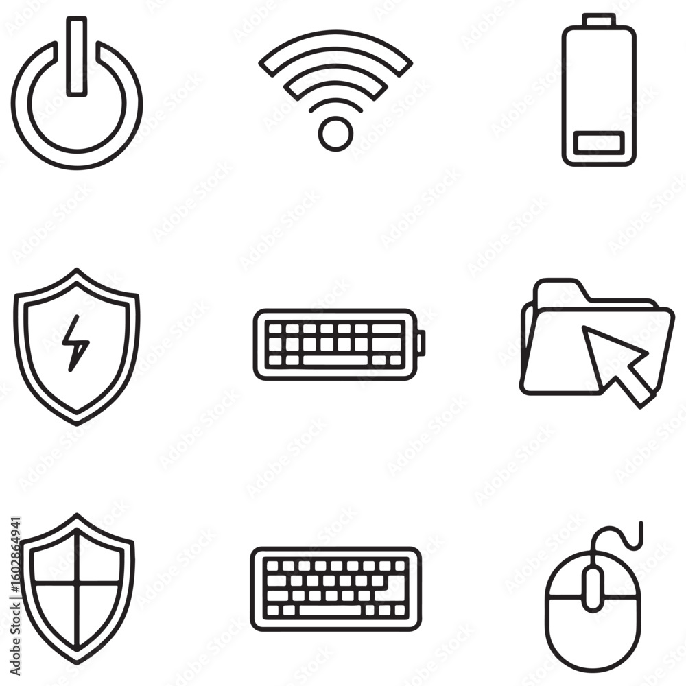 Aufkleber Set of simple vector icons representing technology devices and computer related elements