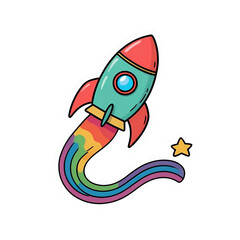 space rocket sticker, rainbow colored, best uses for design purposes