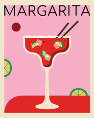 Poster for a bar or cafe with a Margarita cocktail in bright colors