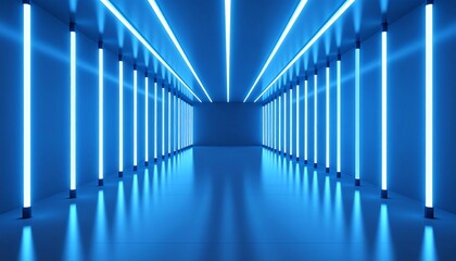 Fototapeta premium Empty futuristic blue neon tunnel